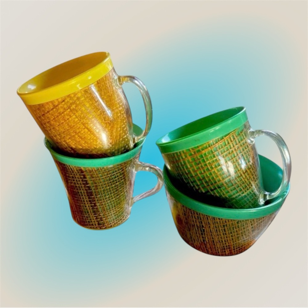 Vintage MCM Insulated Burlap Raffia Ware Cups